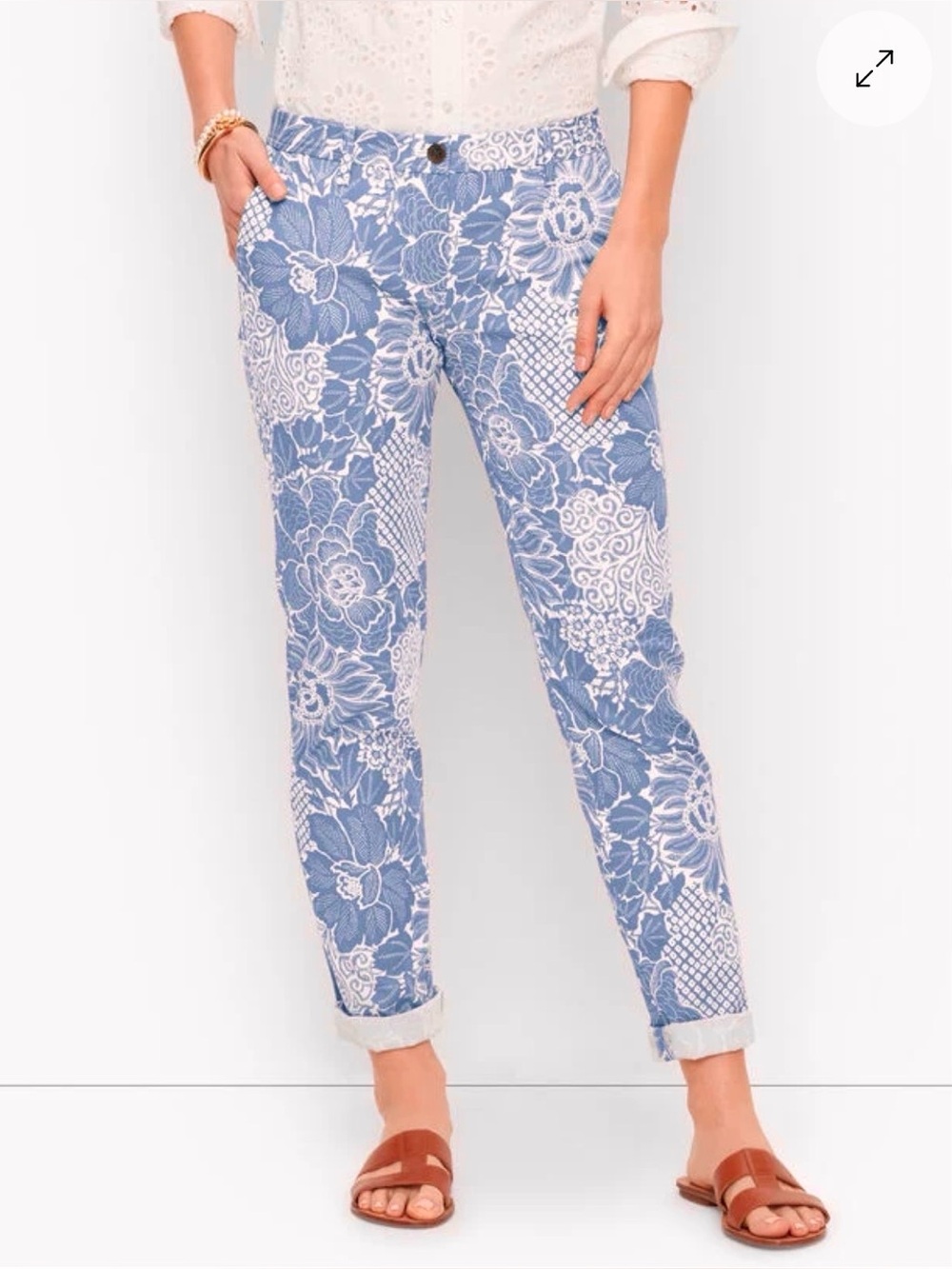 Talbot’s Relaxed Chino Speckled Floral Blue & Pale Pink Size 12 Pants